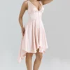 Sabella Pink Satin Asymmetric Handkerchief Hem Midi Dress Sabella Pink Satin Asymmetric Handkerchief Hem Midi Dress