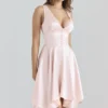Sabella Pink Satin Asymmetric Handkerchief Hem Midi Dress Sabella Pink Satin Asymmetric Handkerchief Hem Midi Dress