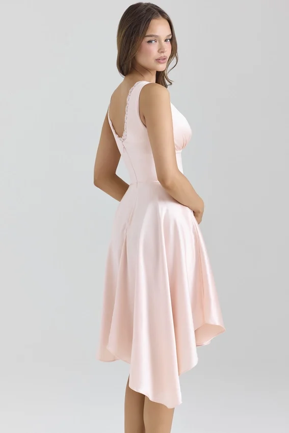 Sabella Pink Satin Asymmetric Handkerchief Hem Midi Dress Sabella Pink Satin Asymmetric Handkerchief Hem Midi Dress