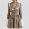 Sable Brown Puppytooth Check Mini Dress Sable Brown Puppytooth Check Mini Dress