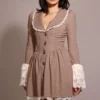 Sable Brown Puppytooth Check Mini Dress Sable Brown Puppytooth Check Mini Dress
