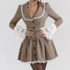 Sable Brown Puppytooth Check Mini Dress Sable Brown Puppytooth Check Mini Dress