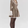 Sable Brown Puppytooth Check Mini Dress Sable Brown Puppytooth Check Mini Dress