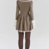 Sable Brown Puppytooth Check Mini Dress Sable Brown Puppytooth Check Mini Dress