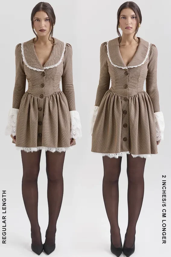 Sable Brown Puppytooth Check Mini Dress Sable Brown Puppytooth Check Mini Dress