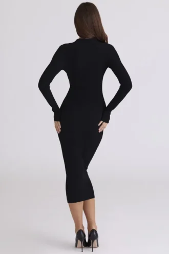 Sabra Black Long Sleeve Midi Dress