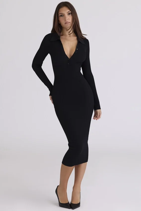 Sabra Black Long Sleeve Midi Dress Sabra Black Long Sleeve Midi Dress