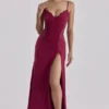 Sabrine Wine Lace Trim Maxi Dress + Corset