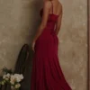 Sabrine Wine Lace Trim Maxi Dress + Corset