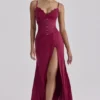 Sabrine Wine Lace Trim Maxi Dress + Corset