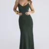 Sacha Forest Green Georgette Panelled Maxi Dress Sacha Forest Green Georgette Panelled Maxi Dress
