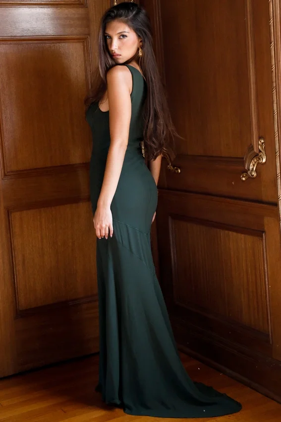Sacha Forest Green Georgette Panelled Maxi Dress Sacha Forest Green Georgette Panelled Maxi Dress