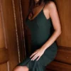 Sacha Forest Green Georgette Panelled Maxi Dress Sacha Forest Green Georgette Panelled Maxi Dress