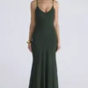 Sacha Forest Green Georgette Panelled Maxi Dress Sacha Forest Green Georgette Panelled Maxi Dress