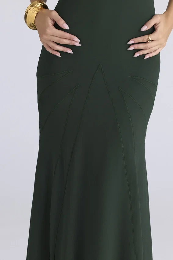 Sacha Forest Green Georgette Panelled Maxi Dress Sacha Forest Green Georgette Panelled Maxi Dress