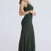 Sacha Forest Green Georgette Panelled Maxi Dress Sacha Forest Green Georgette Panelled Maxi Dress