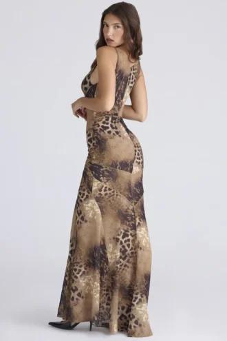 Sacha Leopard Print Georgette Panelled Maxi Dress – Limited Edition