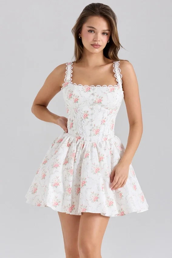 Sade Rose Print Stretch Cotton Mini Dress Sade Rose Print Stretch Cotton Mini Dress