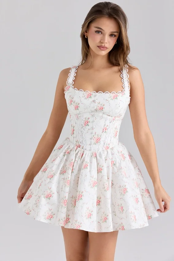 Sade Rose Print Stretch Cotton Mini Dress Sade Rose Print Stretch Cotton Mini Dress