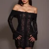 Sadie Black Floral Lace Off Shoulder Mini Dress Sadie Black Floral Lace Off Shoulder Mini Dress