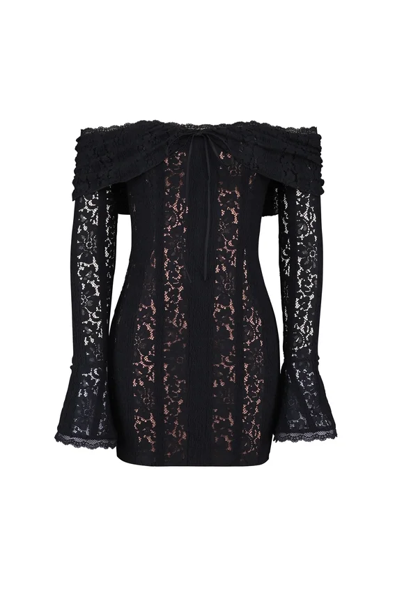 Sadie Black Floral Lace Off Shoulder Mini Dress Sadie Black Floral Lace Off Shoulder Mini Dress