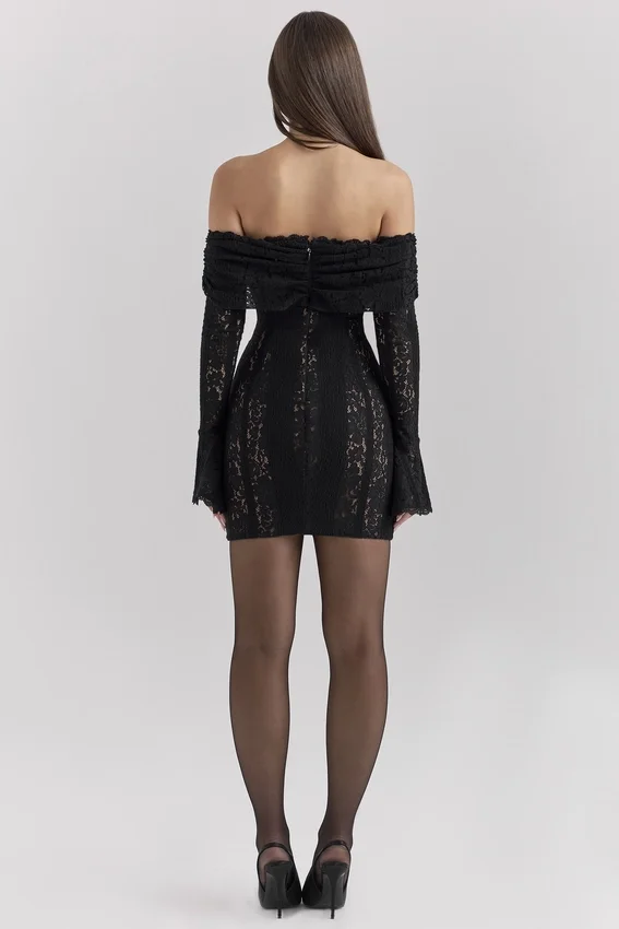 Sadie Black Floral Lace Off Shoulder Mini Dress Sadie Black Floral Lace Off Shoulder Mini Dress