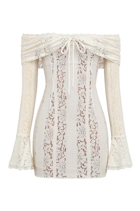 Sadie Vintage Cream Floral Lace Off Shoulder Mini Dress Sadie Vintage Cream Floral Lace Off Shoulder Mini Dress