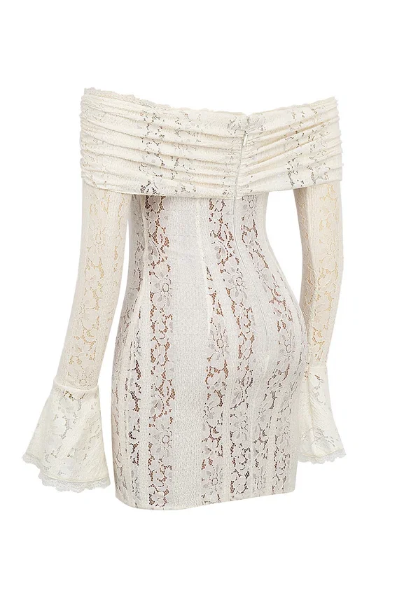 Sadie Vintage Cream Floral Lace Off Shoulder Mini Dress Sadie Vintage Cream Floral Lace Off Shoulder Mini Dress