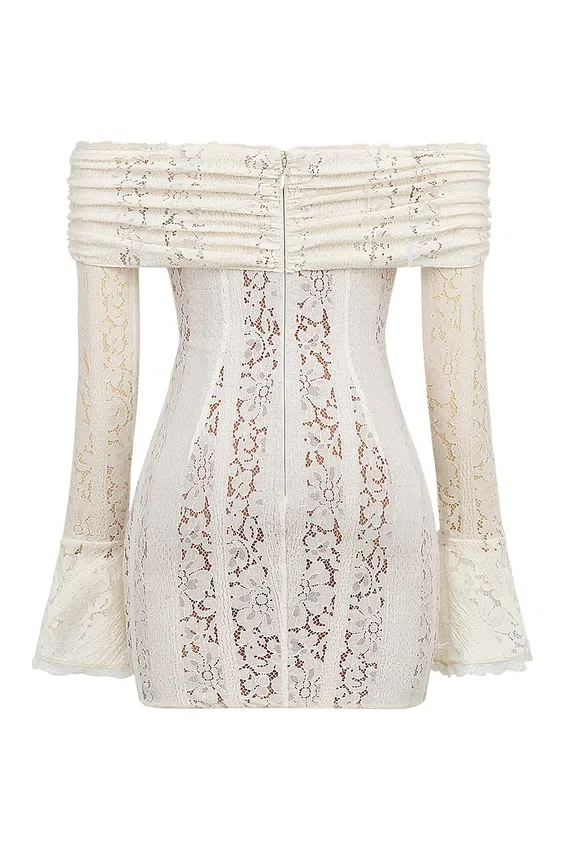 Sadie Vintage Cream Floral Lace Off Shoulder Mini Dress Sadie Vintage Cream Floral Lace Off Shoulder Mini Dress