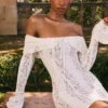 Sadie Vintage Cream Floral Lace Off Shoulder Mini Dress Sadie Vintage Cream Floral Lace Off Shoulder Mini Dress