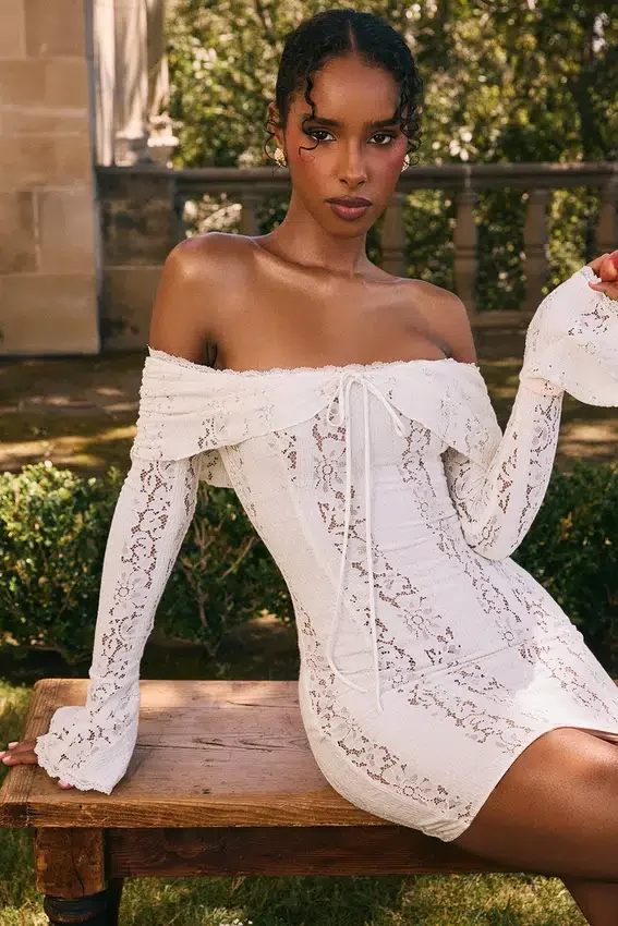 Sadie Vintage Cream Floral Lace Off Shoulder Mini Dress Sadie Vintage Cream Floral Lace Off Shoulder Mini Dress