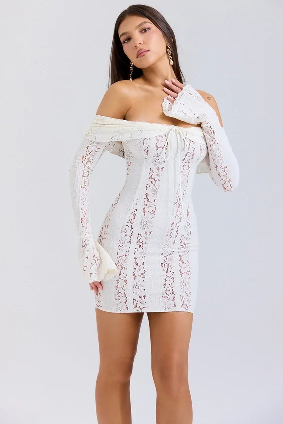 Sadie Vintage Cream Floral Lace Off Shoulder Mini Dress Sadie Vintage Cream Floral Lace Off Shoulder Mini Dress