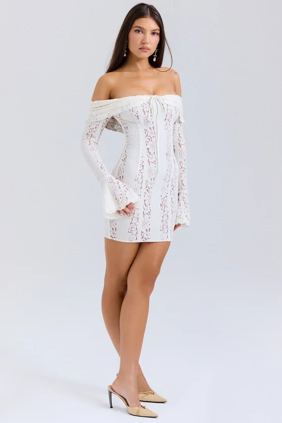 Sadie Vintage Cream Floral Lace Off Shoulder Mini Dress Sadie Vintage Cream Floral Lace Off Shoulder Mini Dress