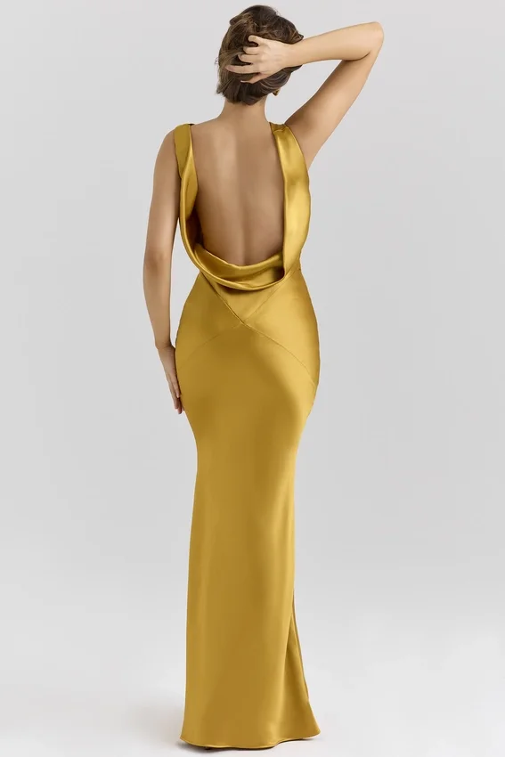 Safaira Amber Satin Draped Cowl Neck Maxi Dress Safaira Amber Satin Draped Cowl Neck Maxi Dress