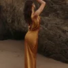 Safaira Amber Satin Draped Cowl Neck Maxi Dress Safaira Amber Satin Draped Cowl Neck Maxi Dress