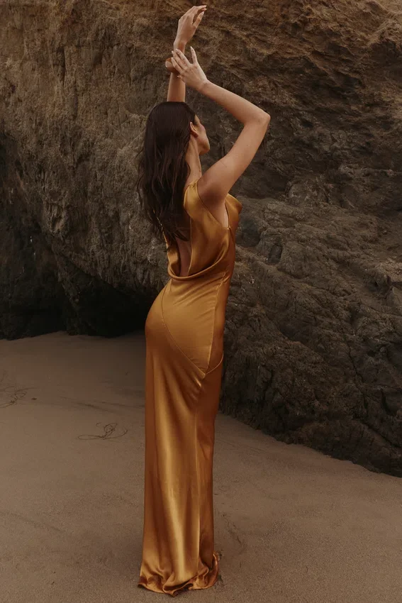 Safaira Amber Satin Draped Cowl Neck Maxi Dress Safaira Amber Satin Draped Cowl Neck Maxi Dress