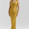 Safaira Amber Satin Draped Cowl Neck Maxi Dress Safaira Amber Satin Draped Cowl Neck Maxi Dress
