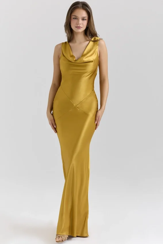 Safaira Amber Satin Draped Cowl Neck Maxi Dress Safaira Amber Satin Draped Cowl Neck Maxi Dress