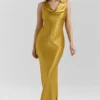 Safaira Amber Satin Draped Cowl Neck Maxi Dress Safaira Amber Satin Draped Cowl Neck Maxi Dress