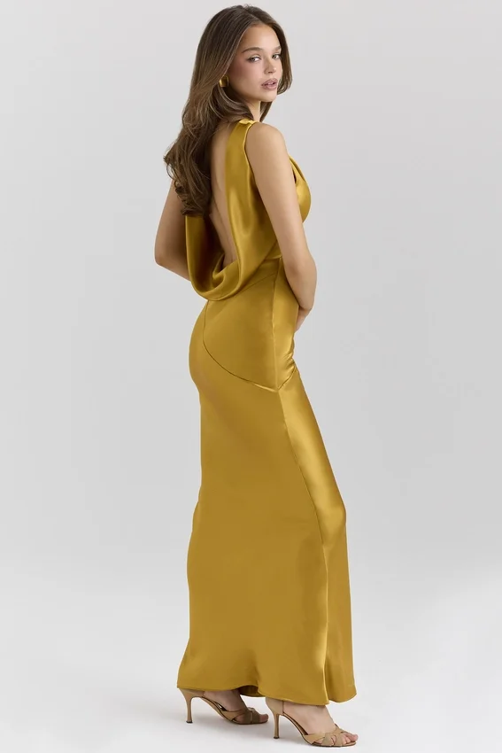 Safaira Amber Satin Draped Cowl Neck Maxi Dress Safaira Amber Satin Draped Cowl Neck Maxi Dress
