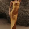 Safaira Amber Satin Draped Cowl Neck Maxi Dress Safaira Amber Satin Draped Cowl Neck Maxi Dress