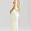Safaira Buttermilk Satin Draped Cowl Neck Maxi Dress Safaira Buttermilk Satin Draped Cowl Neck Maxi Dress