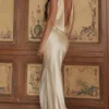 Safaira Buttermilk Satin Draped Cowl Neck Maxi Dress Safaira Buttermilk Satin Draped Cowl Neck Maxi Dress
