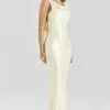 Safaira Buttermilk Satin Draped Cowl Neck Maxi Dress Safaira Buttermilk Satin Draped Cowl Neck Maxi Dress