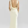 Safaira Buttermilk Satin Draped Cowl Neck Maxi Dress Safaira Buttermilk Satin Draped Cowl Neck Maxi Dress