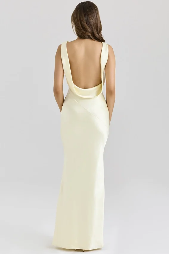 Safaira Buttermilk Satin Draped Cowl Neck Maxi Dress Safaira Buttermilk Satin Draped Cowl Neck Maxi Dress