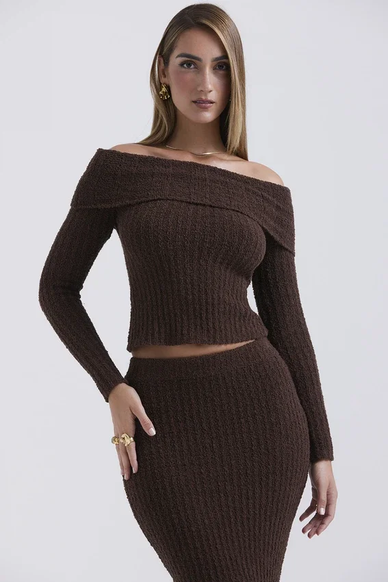 Saffron Chocolate Soft Boucle Knit Top Saffron Chocolate Soft Boucle Knit Top