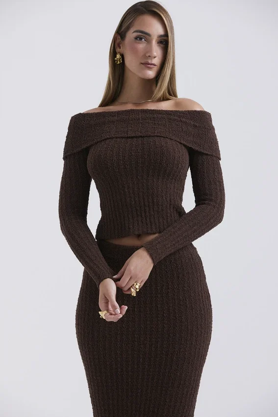 Saffron Chocolate Soft Boucle Knit Top Saffron Chocolate Soft Boucle Knit Top