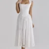 Safira White Floral Broderie Anglaise Cotton Midi Dress Safira White Floral Broderie Anglaise Cotton Midi Dress