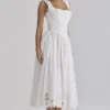 Safira White Floral Broderie Anglaise Cotton Midi Dress Safira White Floral Broderie Anglaise Cotton Midi Dress